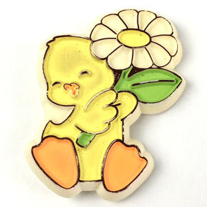 Vintage Hallmark Lapel Pin DUCK with DAISY FLOWER 1979 Easter Holiday Brooch